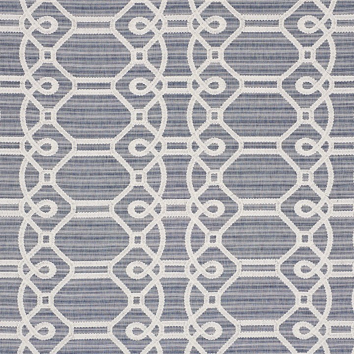 Ziz Embroidery Blue 71930 by Schumacher Designer Fabric Caravanne 77% Cotton, 23% Polyester` Martindale 25,000 Horizontal: 17.5 and Vertical: 6.25 53.25 - Swanky Fabrics -