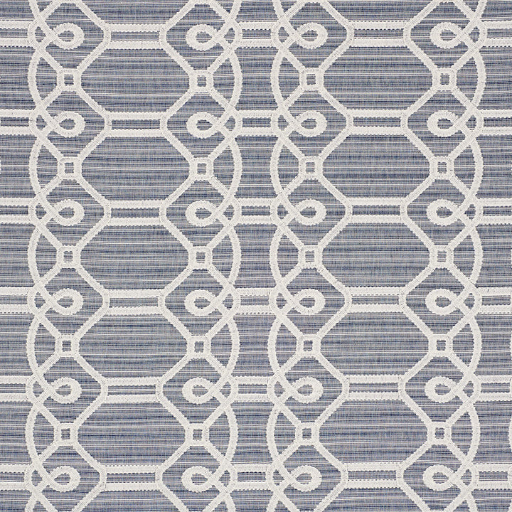 Ziz Embroidery Blue 71930 by Schumacher Fabric Caravanne 77% Cotton, 23% Polyester` Martindale 25,000 Horizontal: 17.5 and Vertical: 6.25 53.25 - Fabric Carolina -