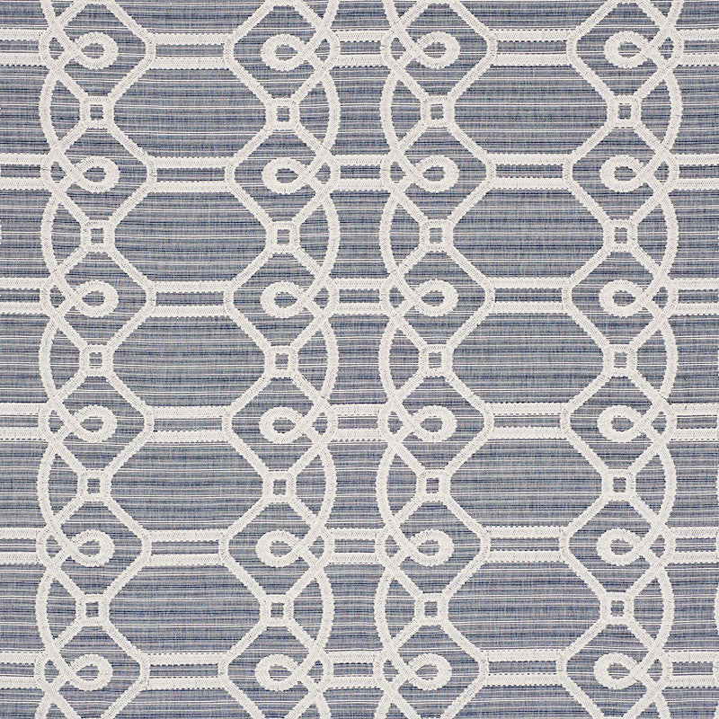 Ziz Embroidery Blue 71930 by Schumacher Designer Fabric CARAVANNE COTTON 77% POLYESTER` 23% INDIA MARTINDALE 25,000 </p><p>Repeat: Horizontal: 17 1/2" (44CM) and Vertical: 6 1/4" (16CM) 53.25 - Swanky Fabrics -