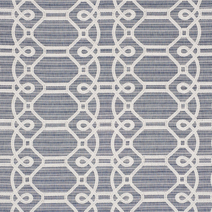 Ziz Embroidery Blue 71930 by Schumacher Designer Fabric CARAVANNE COTTON 77% POLYESTER` 23% INDIA MARTINDALE 25,000 </p><p>Repeat: Horizontal: 17 1/2" (44CM) and Vertical: 6 1/4" (16CM) 53.25 - Swanky Fabrics -