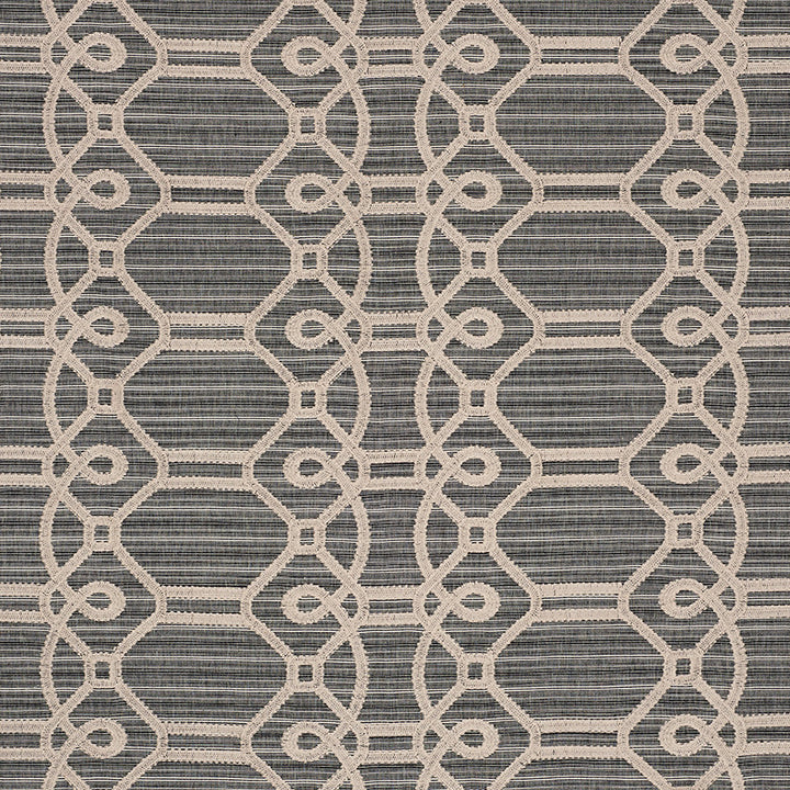 Ziz Embroidery Coal 71931 by Schumacher Fabric Caravanne 77% Cotton, 23% Polyester Martindale 25,000 Horizontal: 17.5 and Vertical: 6.25 53.25 - Fabric Carolina -