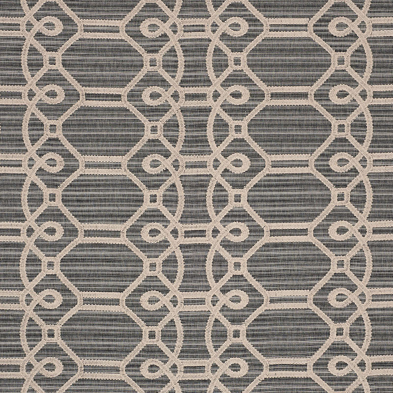 Ziz Embroidery Coal 71931 by Schumacher Designer Fabric CARAVANNE COTTON 77% POLYESTER 23% INDIA MARTINDALE 25,000 </p><p>Repeat: Horizontal: 17 1/2" (44CM) and Vertical: 6 1/4" (16CM) 53.25 - Swanky Fabrics -