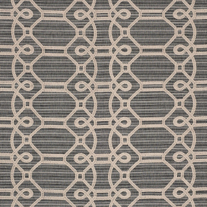 Ziz Embroidery Coal 71931 by Schumacher Designer Fabric CARAVANNE COTTON 77% POLYESTER 23% INDIA MARTINDALE 25,000 </p><p>Repeat: Horizontal: 17 1/2" (44CM) and Vertical: 6 1/4" (16CM) 53.25 - Swanky Fabrics -