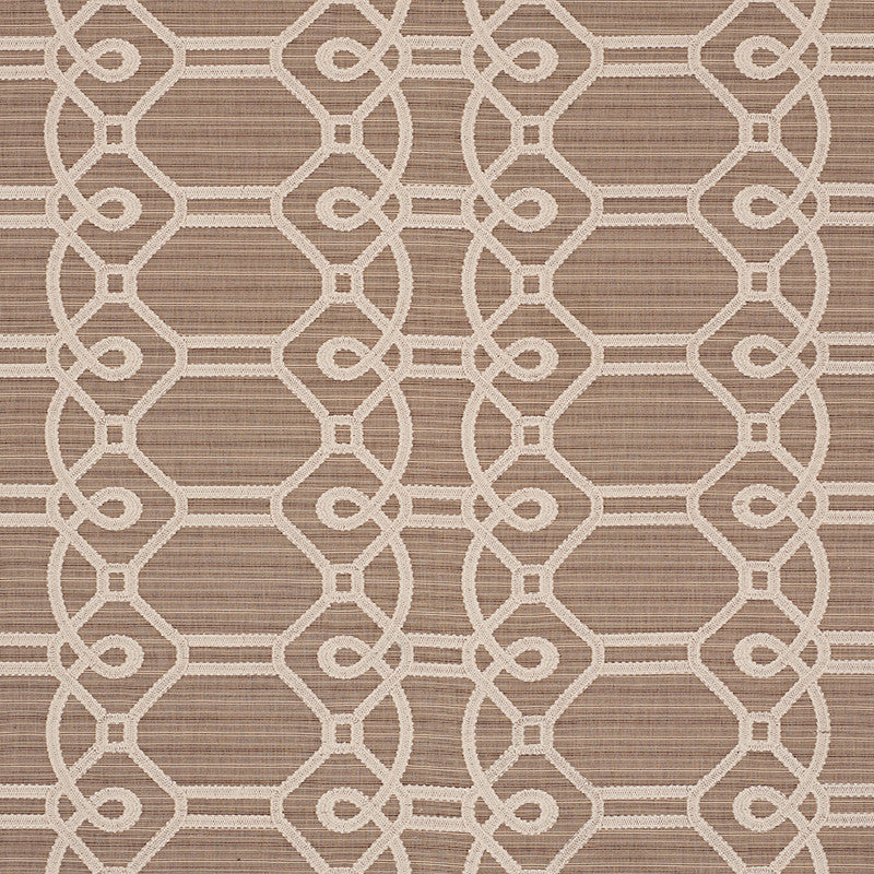 Ziz Embroidery Mocha 71932 by Schumacher Fabric Caravanne 77% Cotton, 23% Polyester` Martindale 25,000 Horizontal: 17.5 and Vertical: 6.25 53.25 - Fabric Carolina -