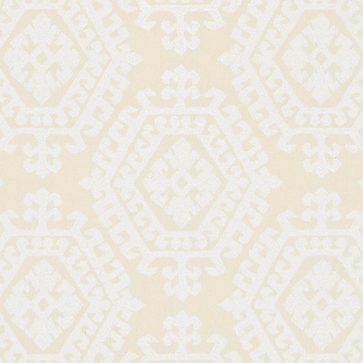 Omar Embroidery Ivory 71940 by Schumacher Designer Fabric Caravanne 46% Polyester, 28% Linen, 26% Cotton Martindale 50,000 Horizontal: 16.75 and Vertical: 14.75 51 - Swanky Fabrics -