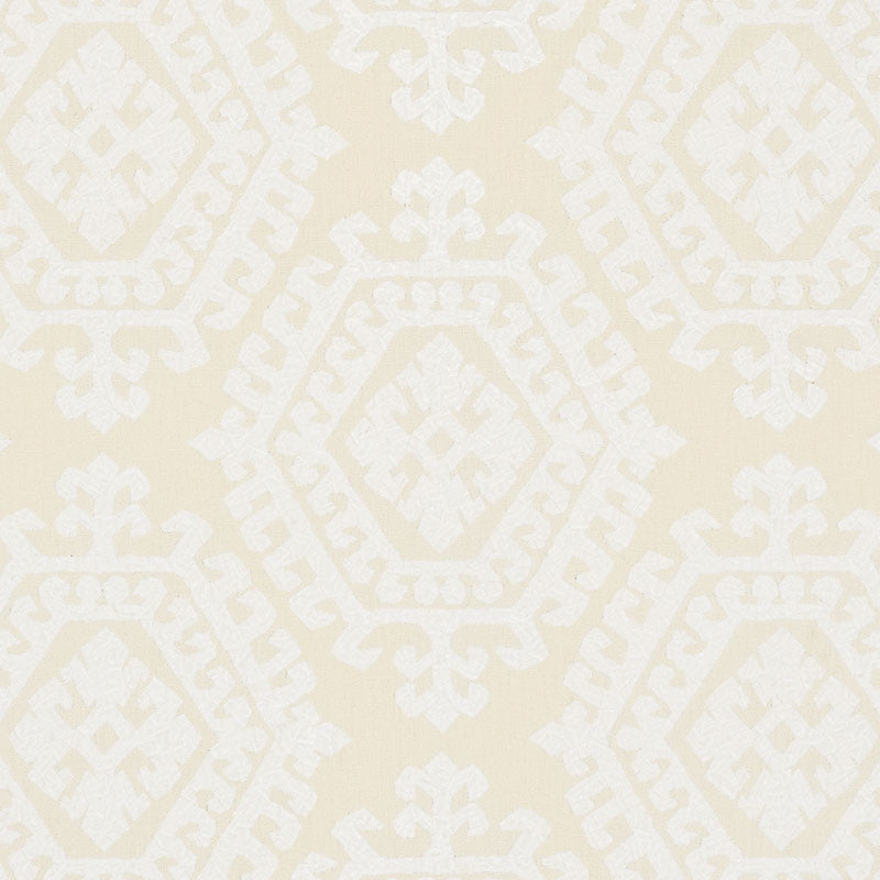Omar Embroidery Ivory 71940 by Schumacher Fabric CARAVANNE See Sample INDIA - </p><p>Repeat: Horizontal: 16 3/4" (43CM) and Vertical: 14 3/4" (37CM) 51" (130 CM) - Fabric Carolina -
