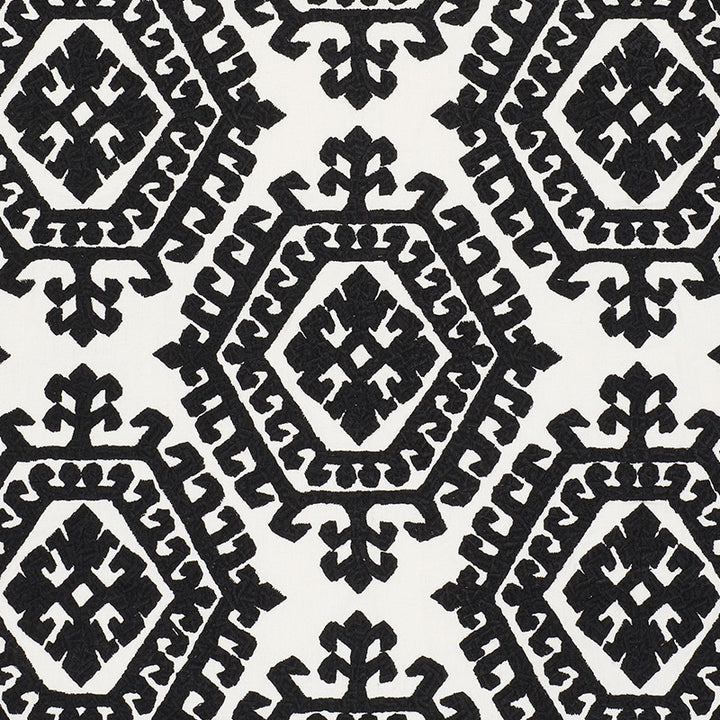 Omar Embroidery Black 71942 by Schumacher Fabric Caravanne 46% Polyester, 28% Linen, 26% Cotton Martindale 50,000 Horizontal: 16.75 and Vertical: 14.75 51 - Fabric Carolina -