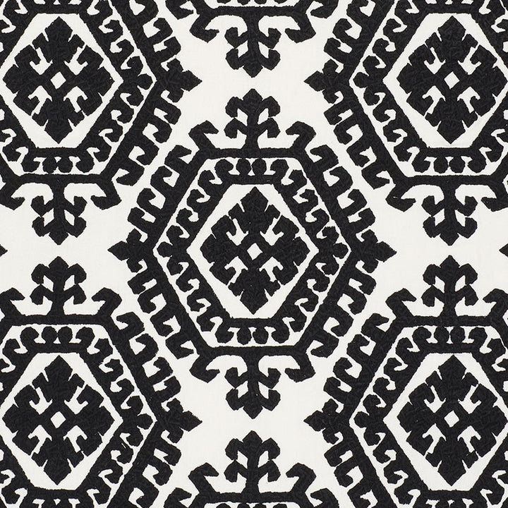 Omar Embroidery Black 71942 by Schumacher Fabric CARAVANNE POLYESTER 46% LINEN 28% INDIA MARTINDALE 50,000 </p><p>Repeat: Horizontal: 16 3/4" (43CM) and Vertical: 14 3/4" (37CM) 51 - Fabric Carolina -