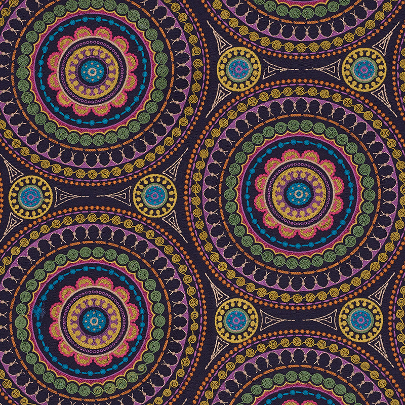 Idris Embroidery Navy & Multi 71950 by Schumacher Fabric Caravanne 40% Linen, 33% Cotton, 27% Polyester Martindale 24,000 Horizontal: 25 and Vertical: 15 52 - Fabric Carolina -