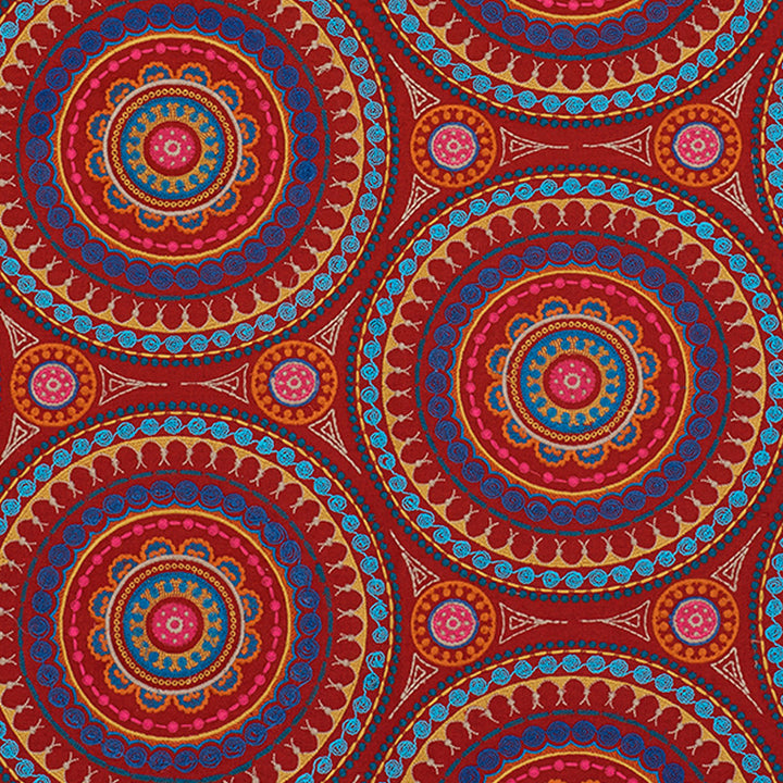 Idris Embroidery Red & Multi 71951 by Schumacher Fabric Caravanne 40% Linen, 33% Cotton, 27% Polyester Martindale 24,000 Horizontal: 25 and Vertical: 15 52 - Fabric Carolina -