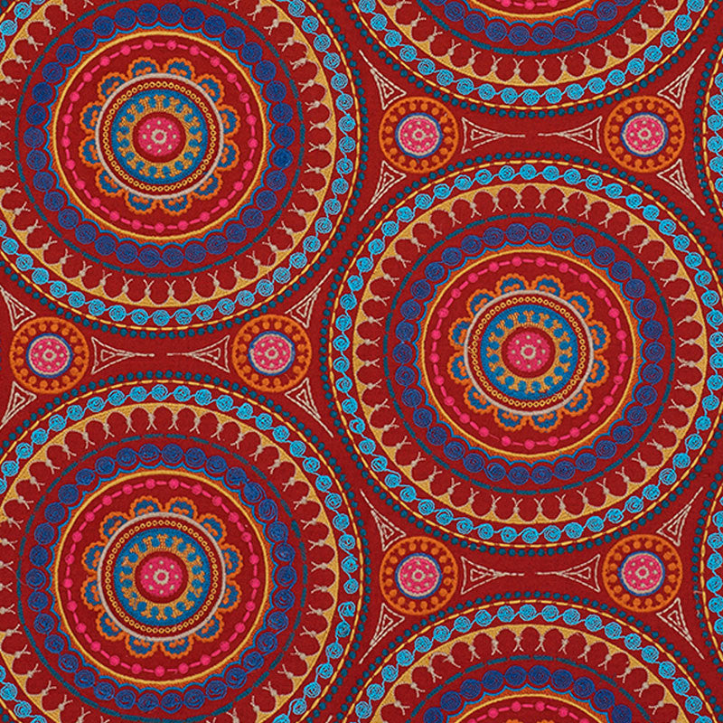 Idris Embroidery Red & Multi 71951 by Schumacher Fabric CARAVANNE See Sample INDIA - </p><p>Repeat: Horizontal: 25" (64CM) and Vertical: 15" (38CM) 52" (132 CM) - Fabric Carolina -