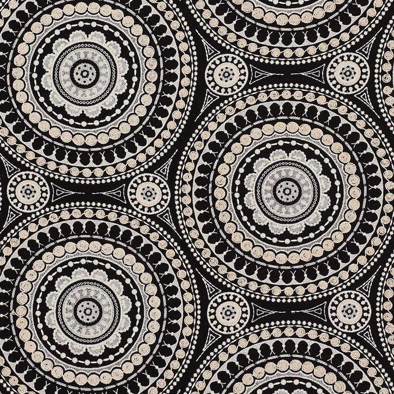 Idris Embroidery Black & Ivory 71953 by Schumacher Fabric Caravanne 40% Linen, 33% Cotton, 27% Polyester Martindale 24,000 Horizontal: 25 and Vertical: 15 52 - Fabric Carolina -