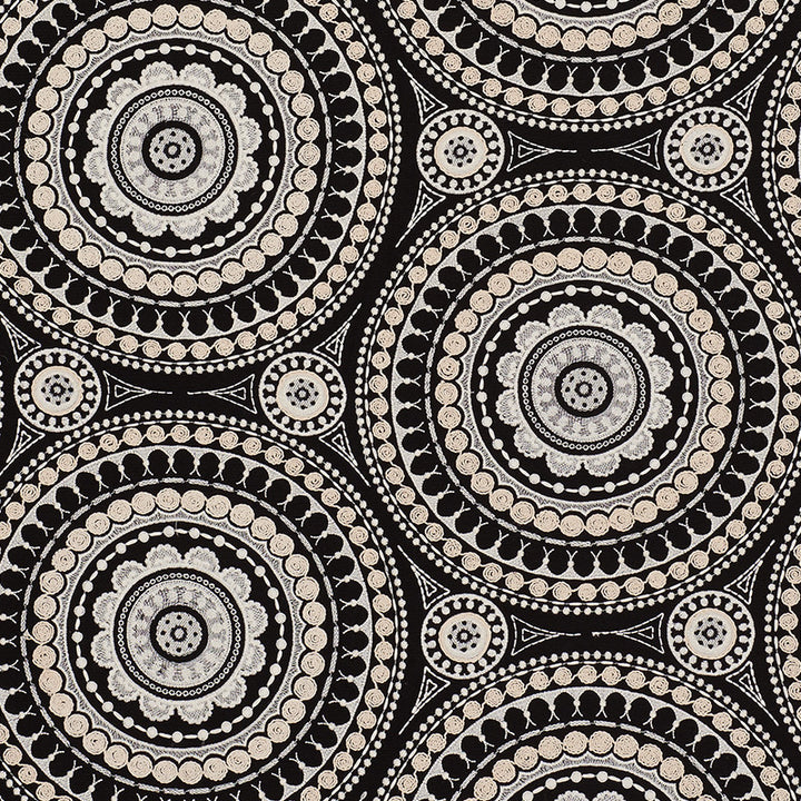 Idris Embroidery Black & Ivory 71953 by Schumacher Fabric Caravanne 40% Linen, 33% Cotton, 27% Polyester Martindale 24,000 Horizontal: 25 and Vertical: 15 52 - Fabric Carolina -