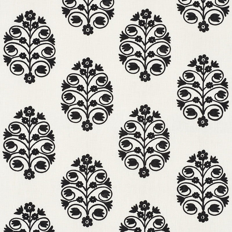 Talitha Embroidery Blackwork 72090 by Schumacher Designer Fabric Vogue-Living 70% Linen, 30% Spun - Horizontal: 12.5 and Vertical: 10.25 50 - Swanky Fabrics -