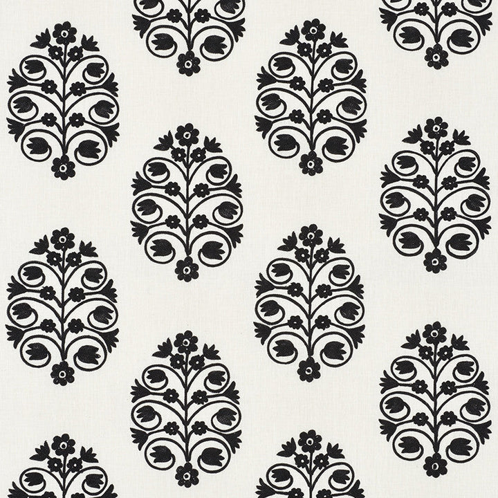 Talitha Embroidery Blackwork 72090 by Schumacher Designer Fabric Vogue-Living 70% Linen, 30% Spun - Horizontal: 12.5 and Vertical: 10.25 50 - Swanky Fabrics -