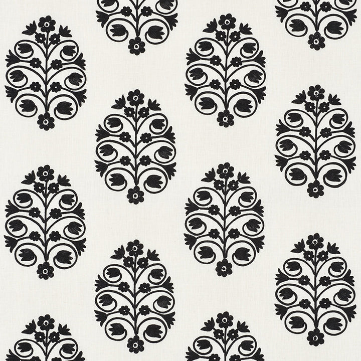 Talitha Embroidery Blackwork 72090 by Schumacher Fabric Vogue-Living 70% Linen, 30% Spun - Horizontal: 12.5 and Vertical: 10.25 50 - Fabric Carolina -