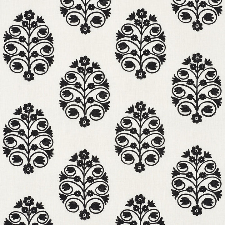Talitha Embroidery Blackwork 72090 by Schumacher Designer Fabric VOGUE LIVING LINEN 70% SPUN VISCOSE 30% INDIA </p><p>Repeat: Horizontal: 12 1/2" (32CM) and Vertical: 10 1/4" (26CM) 50 - Swanky Fabrics -