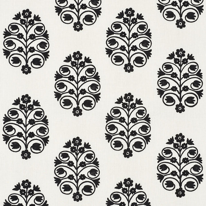 Talitha Embroidery Blackwork 72090 by Schumacher Fabric VOGUE LIVING LINEN 70% SPUN VISCOSE 30% INDIA </p><p>Repeat: Horizontal: 12 1/2" (32CM) and Vertical: 10 1/4" (26CM) 50 - Fabric Carolina -