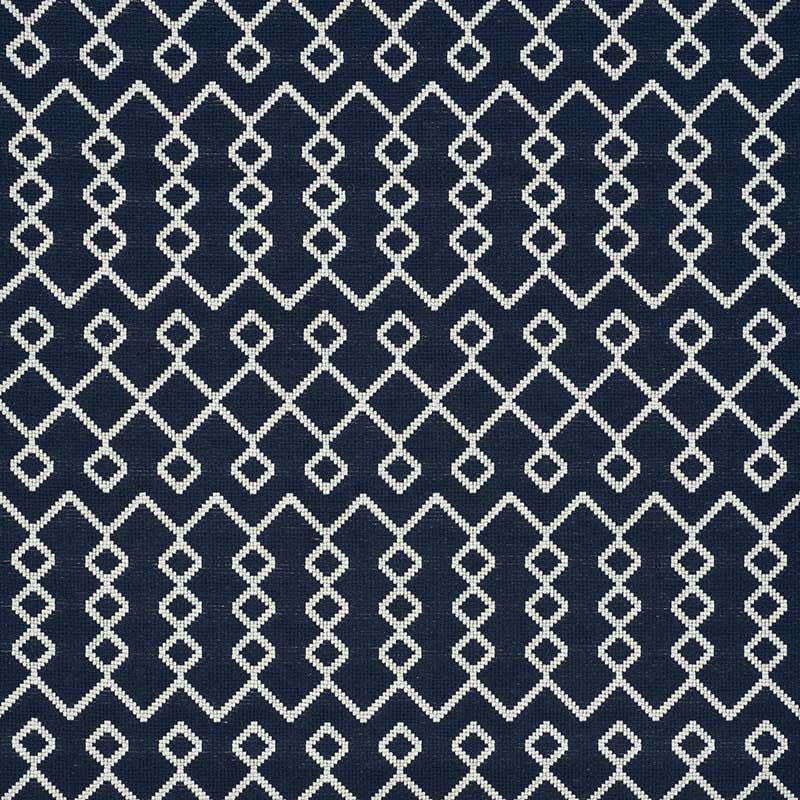 Bricolette Navy 72110 by Schumacher Fabric ESSENTIALS: MID-SCALE UPHOLSTERY See Sample UNITED STATES OF AMERICA - </p><p>Repeat: Horizontal: 1 3/4" (4CM) and Vertical: 9 1/2" (24CM) 54 1/2" (138 CM) - Fabric Carolina -
