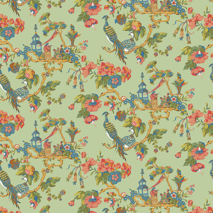 7224-15 Oriental Sage by Bassett Mcnab Designer Fabric BASSETT MCNAB PRINTS 65%LIN 26%COT 9%NYL ENGLAND Horizontal: 54 and Vertical: 25.25 54 in - Swanky Fabrics -