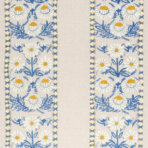 Marguerite Embroidery Blue & Ochre 72332 by Schumacher Fabric