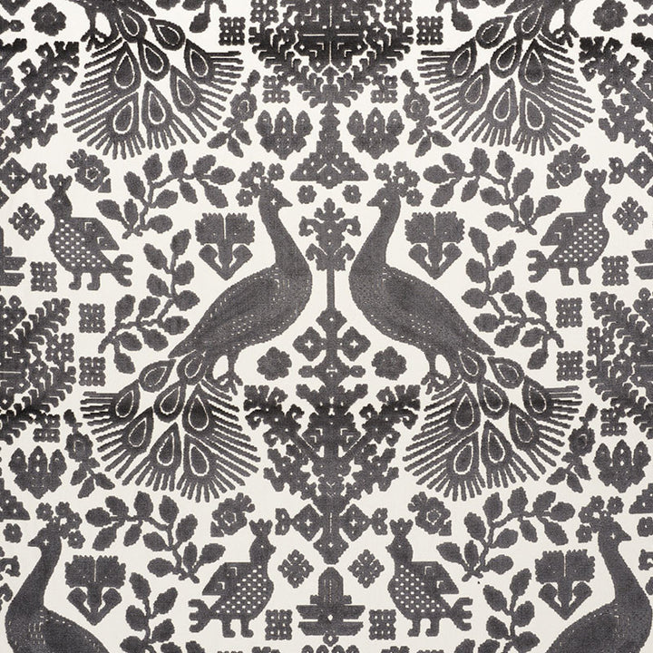 Pavone Velvet Carbon 72970 by Schumacher Fabric CUT & PATTERNED VELVETS VISCOSE 81% COTTON 19% BELGIUM MARTINDALE 15,000 </p><p>Repeat: Horizontal: 27 1/4" (69CM) and Vertical: 27 1/2" (70CM) 54 - Fabric Carolina -