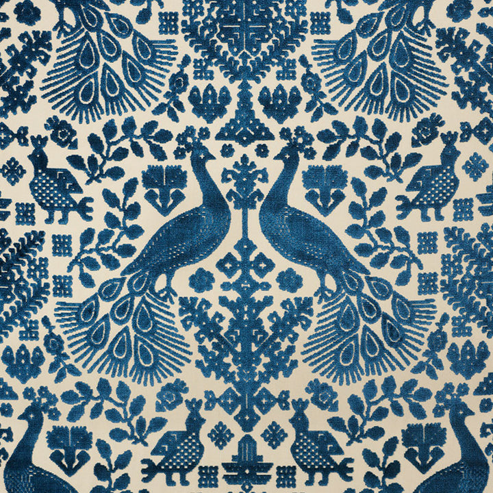 Pavone Velvet Peacock 72973 by Schumacher Fabric CUT & PATTERNED VELVETS VISCOSE 81% COTTON 19% BELGIUM MARTINDALE 15,000 </p><p>Repeat: Horizontal: 27 1/4" (69CM) and Vertical: 27 1/2" (70CM) 54 - Fabric Carolina -