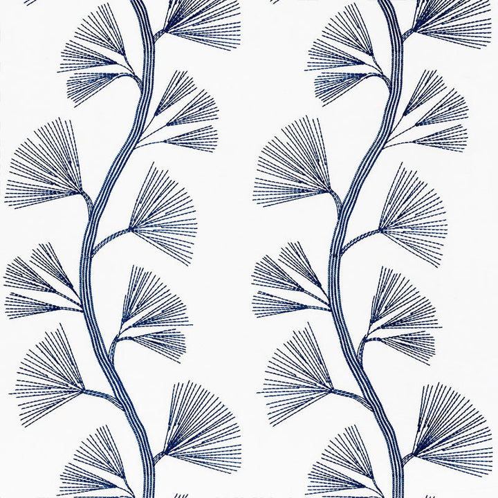 Ginkgo Embroidery Marine 73081 by Schumacher Designer Fabric ORIENT EXPRESS COTTON 42% LINEN 34% INDIA MARTINDALE 19,000 </p><p>Repeat: Horizontal: 18" (46CM) and Vertical: 30 1/2" (77CM) 58 - Swanky Fabrics -