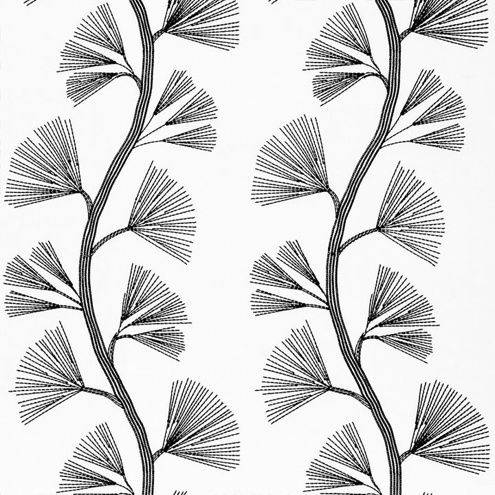 Ginkgo Embroidery Jet 73082 by Schumacher Fabric Orient-Express 42% Cotton, 34% Linen, 24% Rayon Martindale 19,000 Horizontal: 18 and Vertical: 30.5 58 - Fabric Carolina -