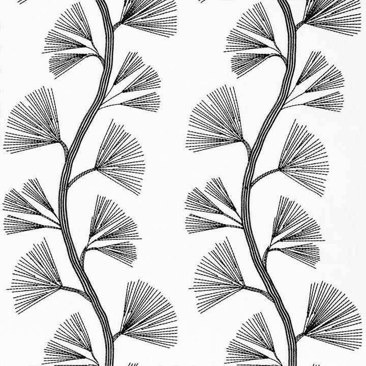 Ginkgo Embroidery Jet 73082 by Schumacher Designer Fabric ORIENT EXPRESS COTTON 42% LINEN 34% INDIA MARTINDALE 19,000 </p><p>Repeat: Horizontal: 18" (46CM) and Vertical: 30 1/2" (77CM) 58 - Swanky Fabrics -