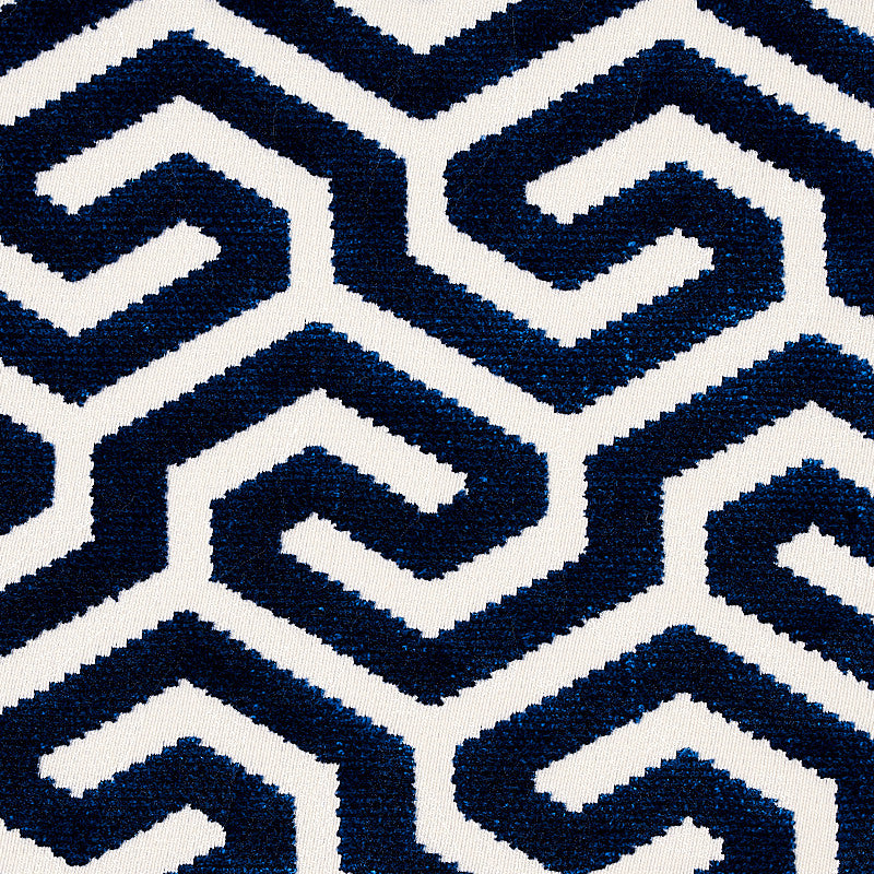 Ming Fret Velvet Navy 73106 by Schumacher Fabric CUT & PATTERNED VELVETS COTTON 54% VISCOSE 46% UNITED STATES OF AMERICA </p><p>Repeat: Horizontal: 3 1/4" (8CM) and Vertical: 3 7/8" (10CM) 50 - Fabric Carolina -