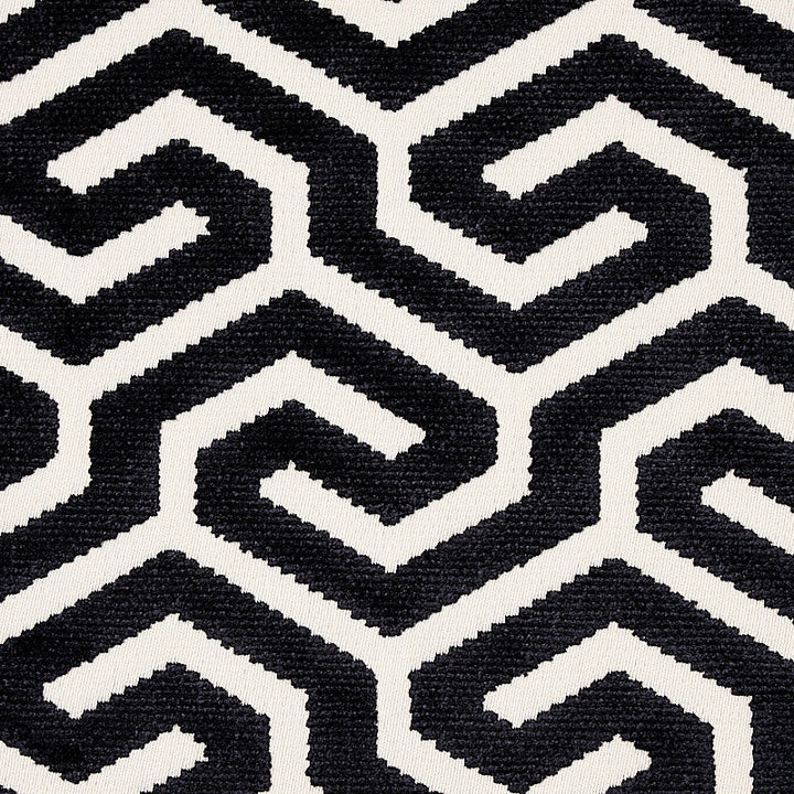 Ming Fret Velvet Black 73107 by Schumacher Designer Fabric CUT & PATTERNED VELVETS COTTON 54% VISCOSE 46% UNITED STATES OF AMERICA </p><p>Repeat: Horizontal: 3 1/4" (8CM) and Vertical: 3 7/8" (10CM) 50 - Swanky Fabrics -