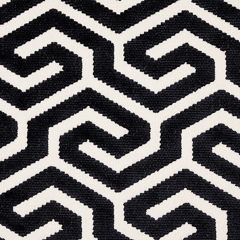Ming Fret Velvet Black 73107 by Schumacher Fabric CUT & PATTERNED VELVETS COTTON 54% VISCOSE 46% UNITED STATES OF AMERICA </p><p>Repeat: Horizontal: 3 1/4" (8CM) and Vertical: 3 7/8" (10CM) 50 - Fabric Carolina -