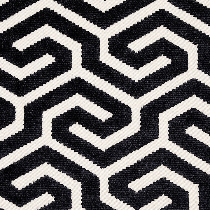 Ming Fret Velvet Black 73107 by Schumacher Fabric CUT & PATTERNED VELVETS COTTON 54% VISCOSE 46% UNITED STATES OF AMERICA </p><p>Repeat: Horizontal: 3 1/4" (8CM) and Vertical: 3 7/8" (10CM) 50 - Fabric Carolina -