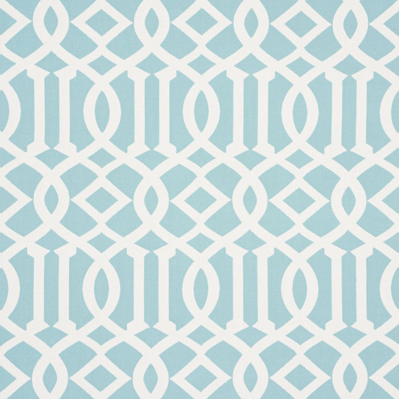 Imperial Trellis Indoor/Outdoor Aqua 73161 by Schumacher Fabric INDOOR/OUTDOOR II: PRINTS & WOVENS See Sample UNITED STATES OF AMERICA HEAVY DUTY </p><p>Repeat: Horizontal: 7" (18CM) and Vertical: 12 1/4" (31CM) 54 3/4" (139CM) - Fabric Carolina -