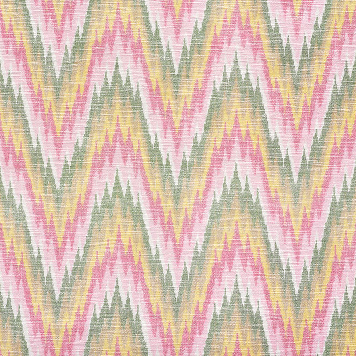 Ibiza Flamestitch Spring 73461 by Schumacher Designer Fabric HAPPY TOGETHER See Sample INDIA - </p><p>Repeat: Horizontal: 8 3/4" (22CM) and Vertical: 8" (20CM) 53" (135CM) - Swanky Fabrics -