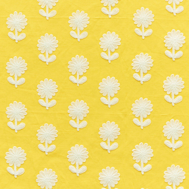 Paley Embroidery Yellow 73480 by Schumacher Fabric Schumacher Fabric Paley Embroidery Yellow 73480Fabric LINEN 80% INDIA </p><p>Repeat: H: HORZ. 2" (5CM) , V: VERT. 3 3/4" (10CM) 54 - Fabric Carolina -