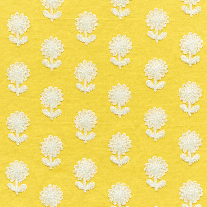 Paley Embroidery Yellow 73480 by Schumacher Designer Fabric HAPPY TOGETHER LINEN 80% ACRYLIC 20% INDIA </p><p>Repeat: Horizontal: 2" (5CM) and Vertical: 3 3/4" (10CM) 54 - Swanky Fabrics -