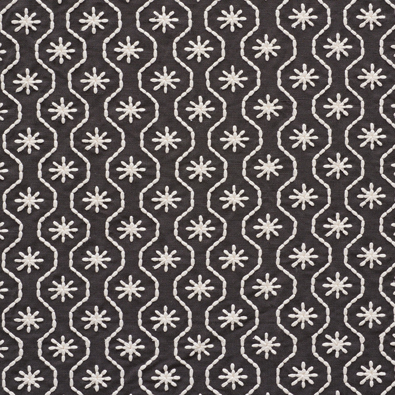 Gigi Embroidery Graphite 73493 by Schumacher Fabric Happy-Together 44% Linen, 36% Cotton, 20% Polyester - Horizontal: 2 and Vertical: 1.75 51 - Fabric Carolina -