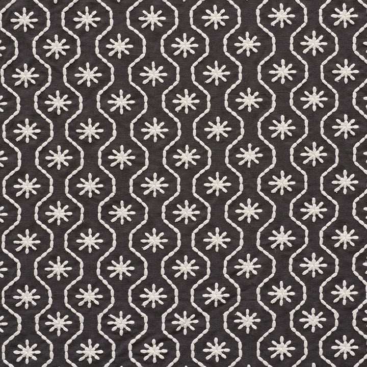 Gigi Embroidery Graphite 73493 by Schumacher Fabric Happy-Together 44% Linen, 36% Cotton, 20% Polyester - Horizontal: 2 and Vertical: 1.75 51 - Fabric Carolina -