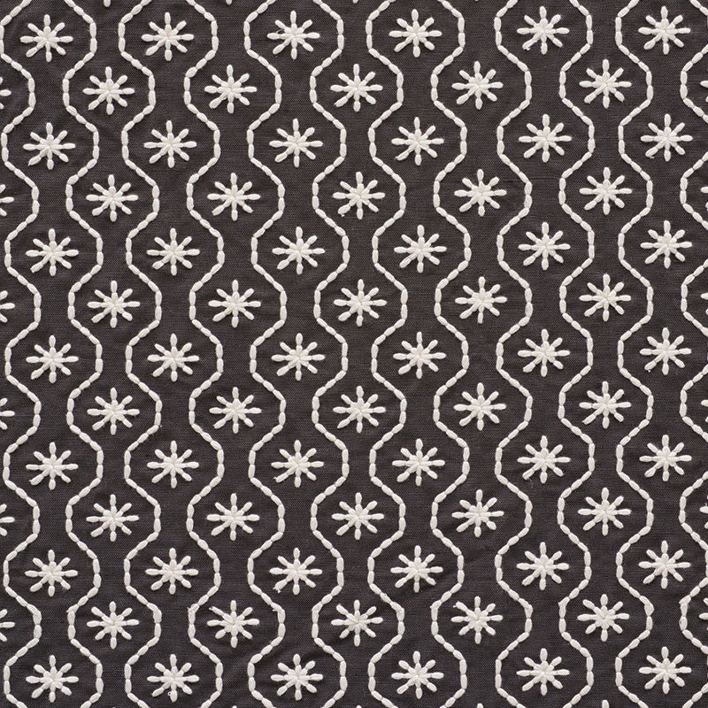 Gigi Embroidery Graphite 73493 by Schumacher Designer Fabric HAPPY TOGETHER LINEN 44% COTTON 36% INDIA </p><p>Repeat: Horizontal: 2" (5CM) and Vertical: 1 3/4" (4CM) 51 - Swanky Fabrics -