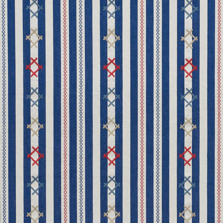 Rhodes Stripe Navy 74460 by Schumacher Fabric Primitive-Beauty 88% Cotton, 12% Polyester Martindale 18,000 Horizontal: 6.625 and Vertical: 7.625 54.25 - Fabric Carolina -