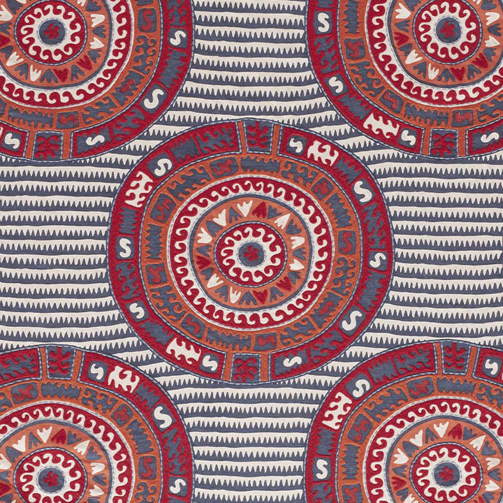 Corfu Navy Multi 74470 by Schumacher Fabric Primitive-Beauty 40% Polyester, 35% Linen, 25% Cotton - Horizontal: 26 and Vertical: 29.25 53 - Fabric Carolina -