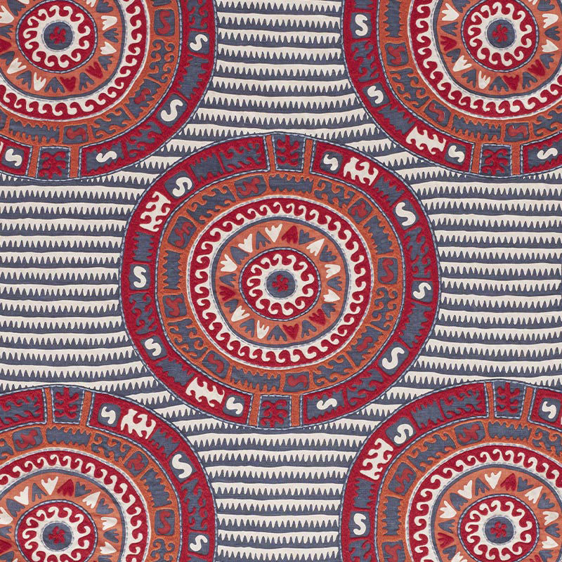 Corfu Navy Multi 74470 by Schumacher Fabric PRIMITIVE BEAUTY POLYESTER 40% LINEN 35% INDIA </p><p>Repeat: Horizontal: 26" (66CM) and Vertical: 29 1/4" (74CM) 53 - Fabric Carolina -