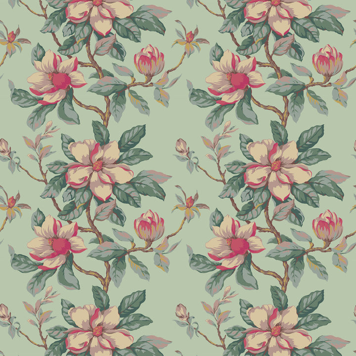 7460-15 Magnolia Grandiflora by Bassett Mcnab Fabric BASSETT MCNAB PRINTS 65%LIN 26%COT 9%NYL ENGLAND Horizontal: 27 and Vertical: 25.25 54 in - Fabric Carolina -