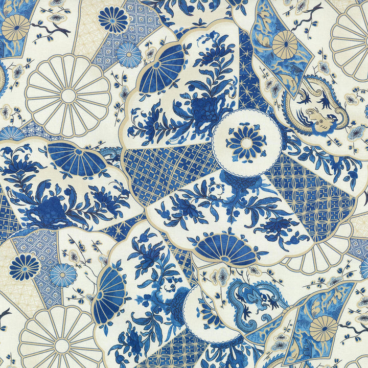 Imari Bluebell 750491 by Williamsburg Fabric - 100% COTTON PERU 42000 Horizontal: 13.5 and Vertical: 27 54 - Fabric Carolina -