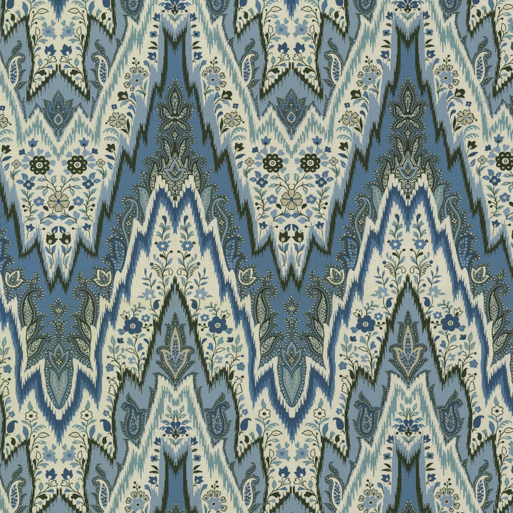 Bray Flamestitch Indigo 750691 by Williamsburg Fabric - 100% Cotton PERU Horizontal: 13.5 and Vertical: 12.6 54 - Fabric Carolina -