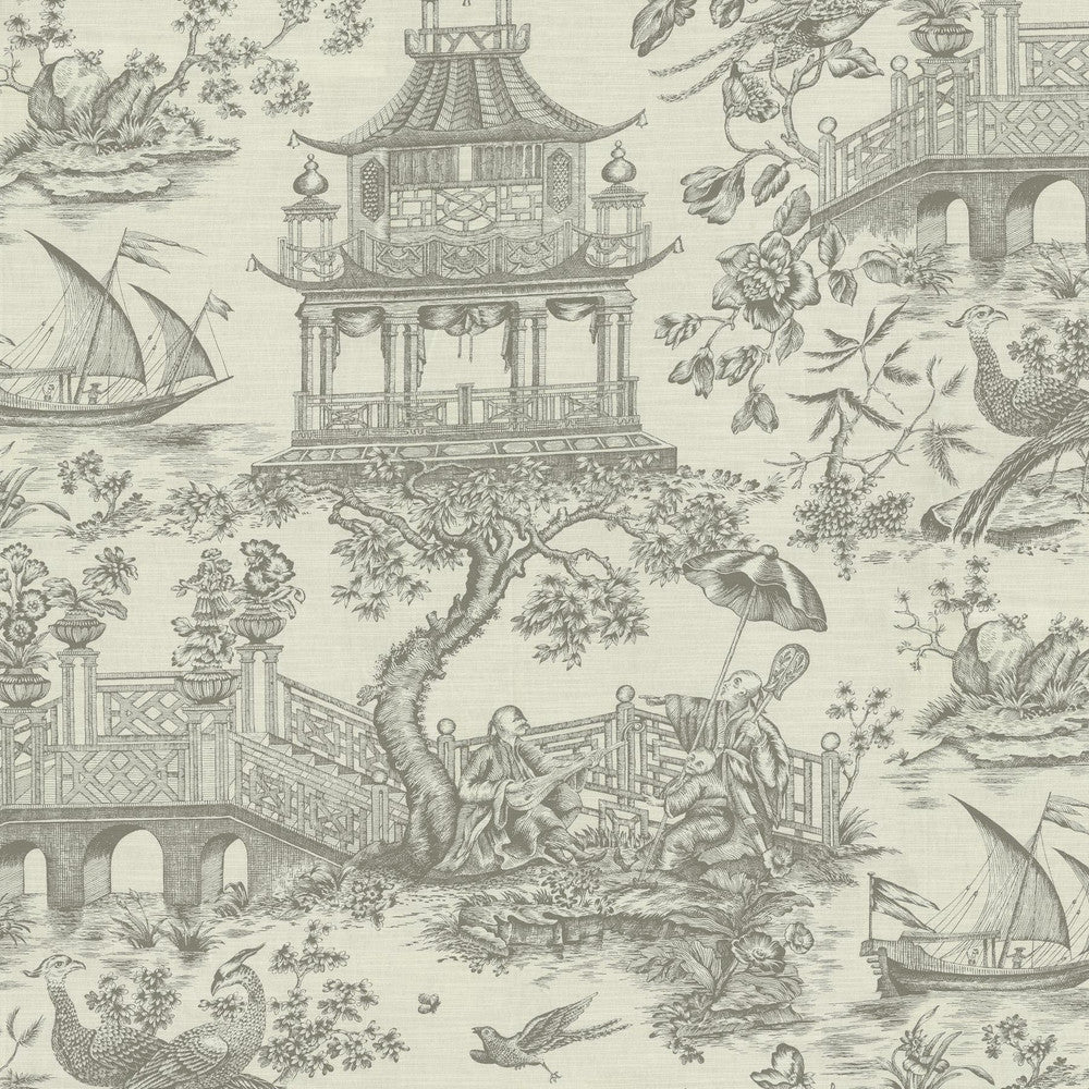 Chinoiserie Toile Pewter 750701 by Williamsburg Fabric - 100% Cotton PERU Horizontal: 27 and Vertical: 36 54 - Fabric Carolina -