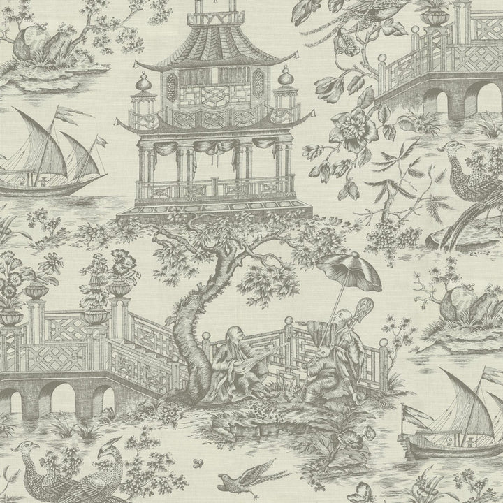 Chinoiserie Toile Pewter 750701 by Williamsburg Fabric - 100% Cotton PERU Horizontal: 27 and Vertical: 36 54 - Fabric Carolina -