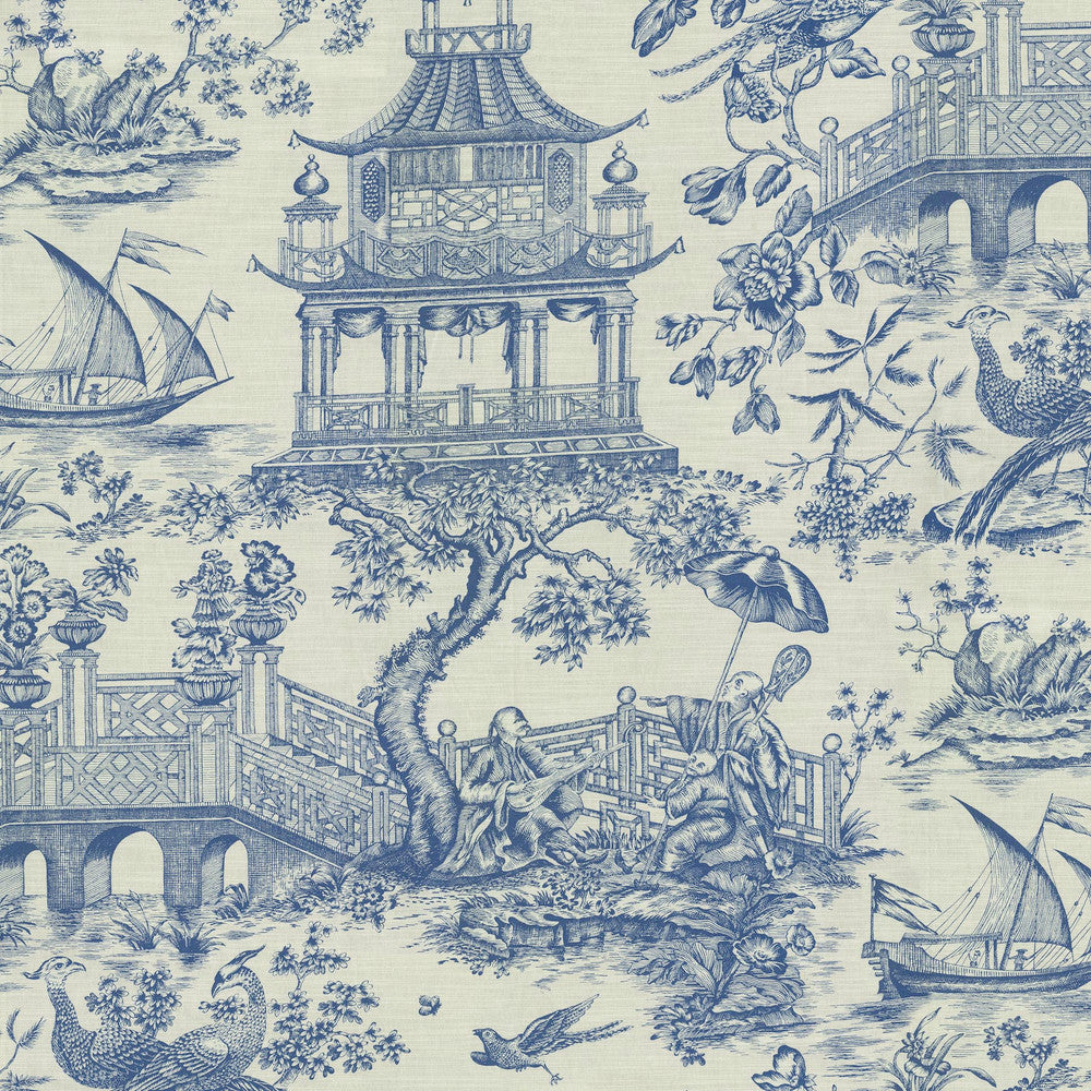 Chinoiserie Toile Porcelain 750702 by Williamsburg Fabric - 100% Cotton PERU Horizontal: 27 and Vertical: 36 54 - Fabric Carolina -